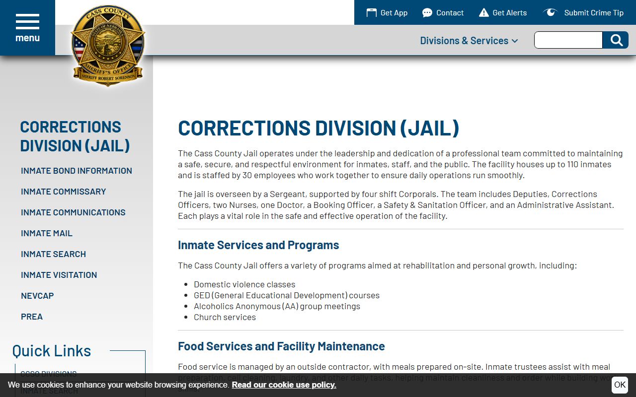 Cass County inmate population corrections division capacity and staffing