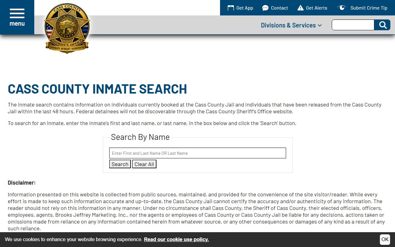 Cass County inmate population roster search fields