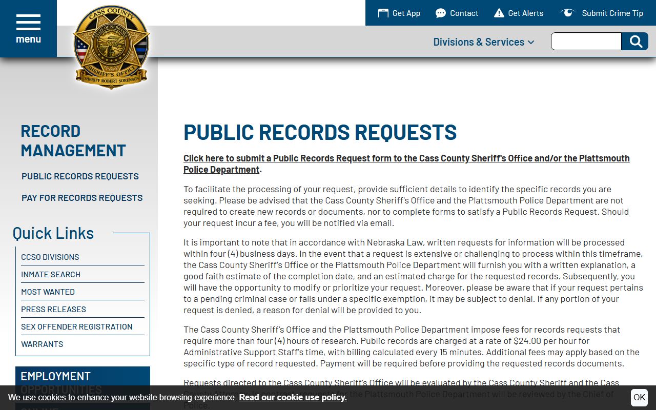 Cass County inmate records public records request process